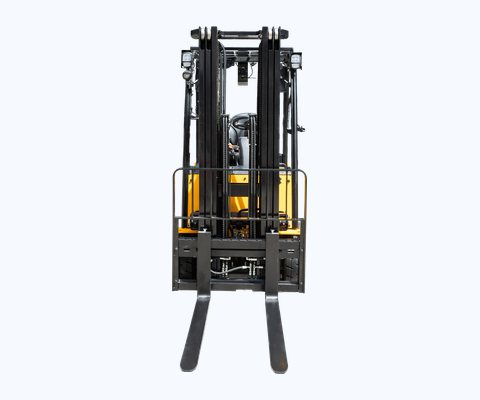 Hyundai 15BTE-9U van voren: mast, vorkenbord en cabine